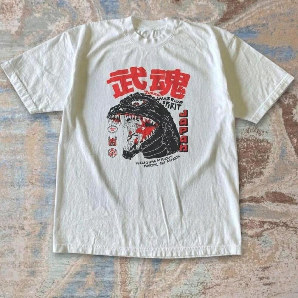 Half Sumo Warrior Spirit Japan Kaiju Shirt White Graphic Tee